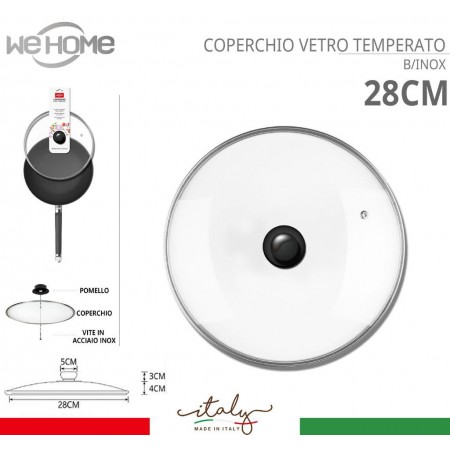 Coperchio in vetro temperato con foro per vapore pentole padelle varie misure