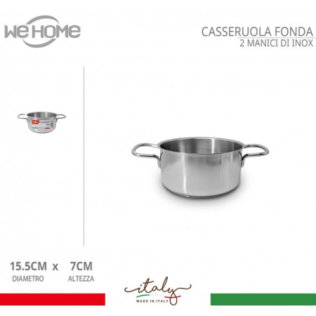 Casseruola in acciaio inox fonda pentola bassa da 12 a 30cm fuochi gas elettrico