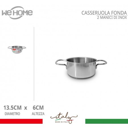 Casseruola in acciaio inox fonda pentola bassa da 12 a 30cm fuochi gas elettrico