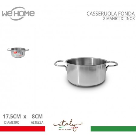 Casseruola in acciaio inox fonda pentola bassa da 12 a 30cm fuochi gas elettrico