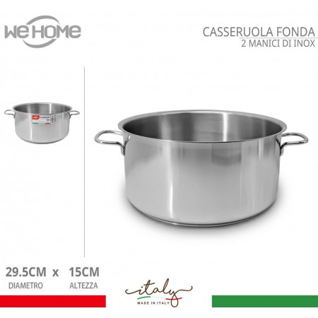 Casseruola in acciaio inox fonda pentola bassa da 12 a 30cm fuochi gas elettrico