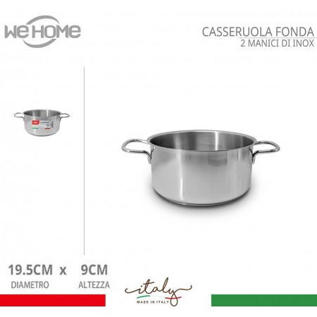 Casseruola in acciaio inox fonda pentola bassa da 12 a 30cm fuochi gas elettrico
