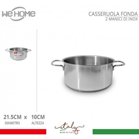 Casseruola in acciaio inox fonda pentola bassa da 12 a 30cm fuochi gas elettrico