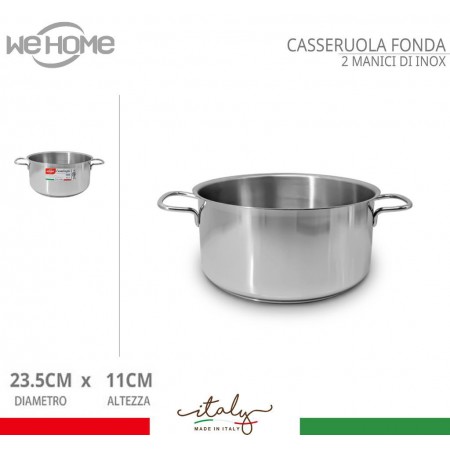 Casseruola in acciaio inox fonda pentola bassa da 12 a 30cm fuochi gas elettrico