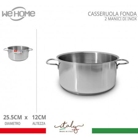 Casseruola in acciaio inox fonda pentola bassa da 12 a 30cm fuochi gas elettrico