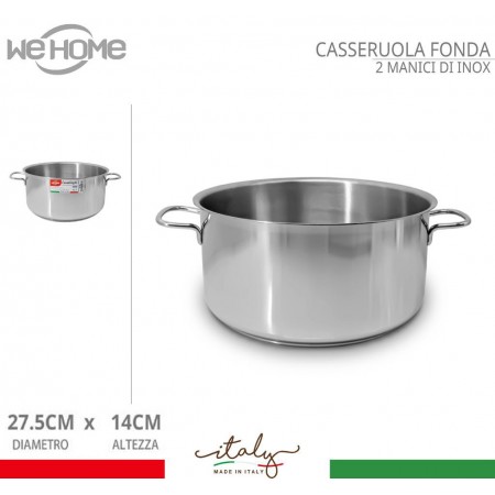Casseruola in acciaio inox fonda pentola bassa da 12 a 30cm fuochi gas elettrico