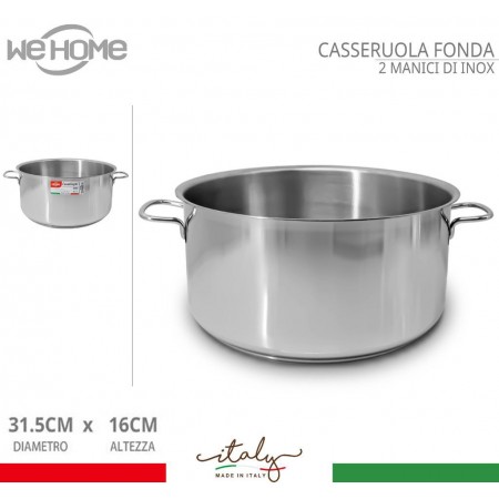 Casseruola in acciaio inox fonda pentola bassa da 12 a 30cm fuochi gas elettrico
