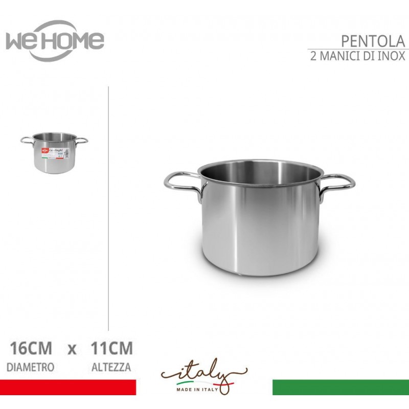 WeHome Pentola alta in acciaio inox casseruola fondo cm 12 14 16 18...