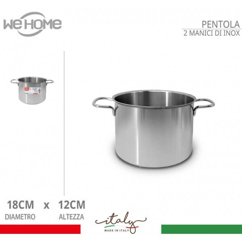 WeHome Pentola alta in acciaio inox casseruola fondo cm 12 14 16 18...
