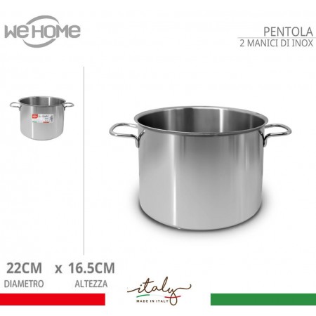 Pentola alta in acciaio inox casseruola fondo cm 12 14 16 18 20 22 24 26 28 30