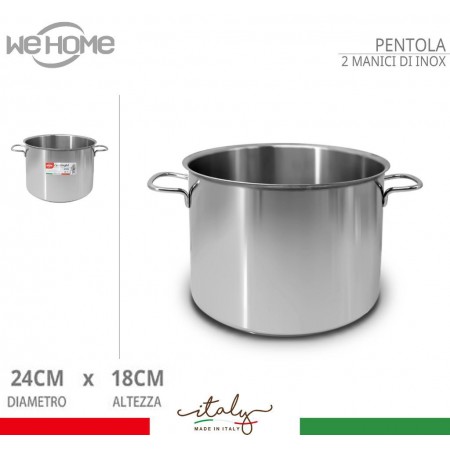 Pentola alta in acciaio inox casseruola fondo cm 12 14 16 18 20 22 24 26 28 30
