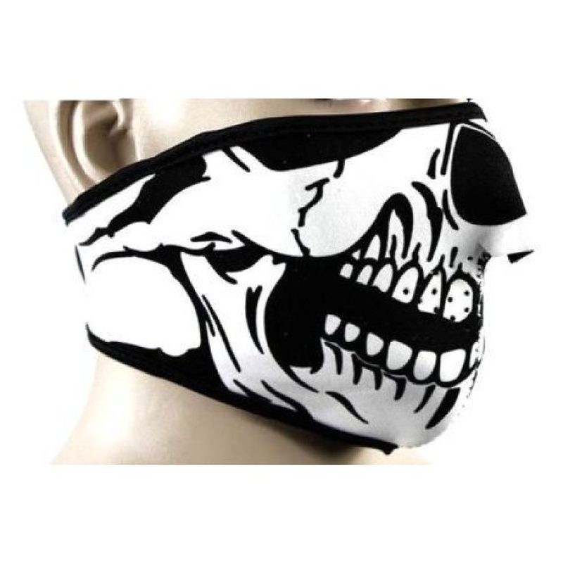 Maschera reversibile neoprene disegno teschio / nera sport neve moto softair sci