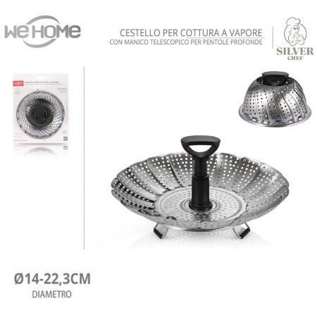 Vaporiera con cestello regolabile per pentole cottura cuocere a vapore acciaio