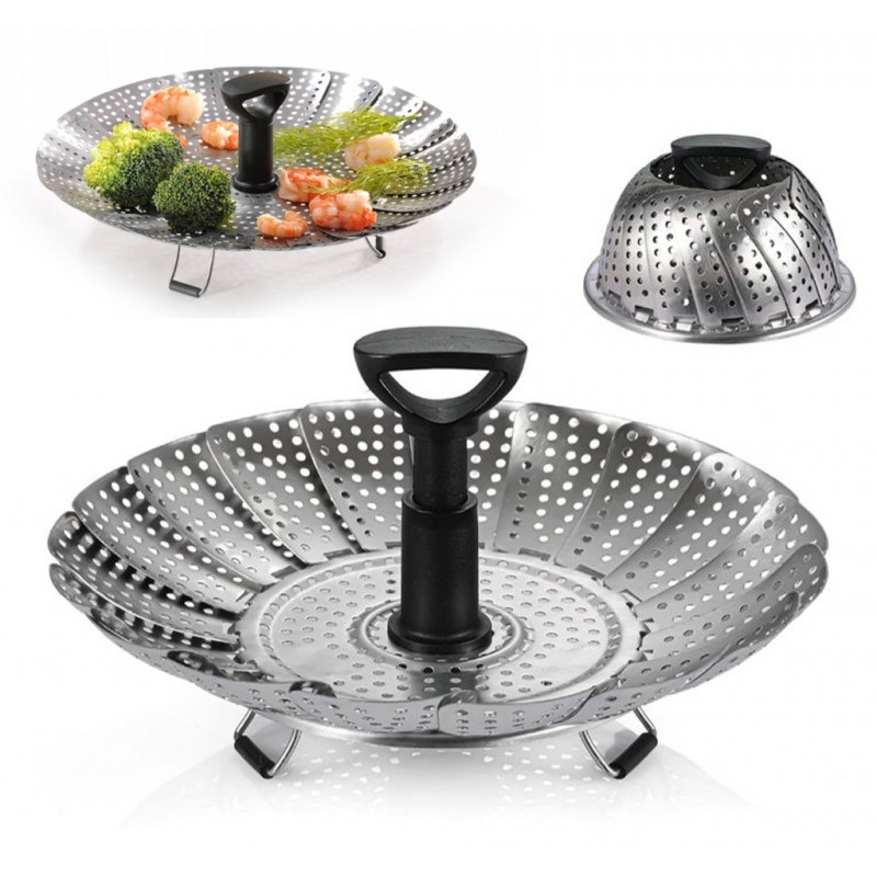 Vaporiera con cestello regolabile per pentole cottura cuocere a vapore 18-27cm