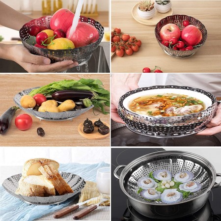 Vaporiera con cestello regolabile per pentole cottura cuocere a vapore 18-27cm