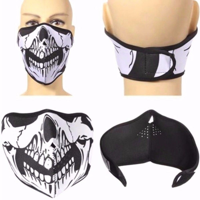 Maschera reversibile neoprene disegno teschio / nera sport neve moto softair sci