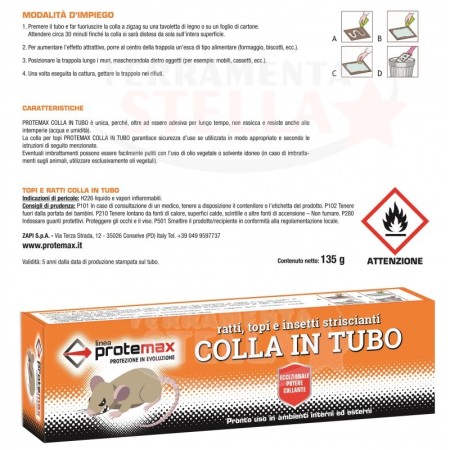 3 Tubi Colla in tubo per Cattura Ratti Topi Insetti striscianti 135gr Protemax