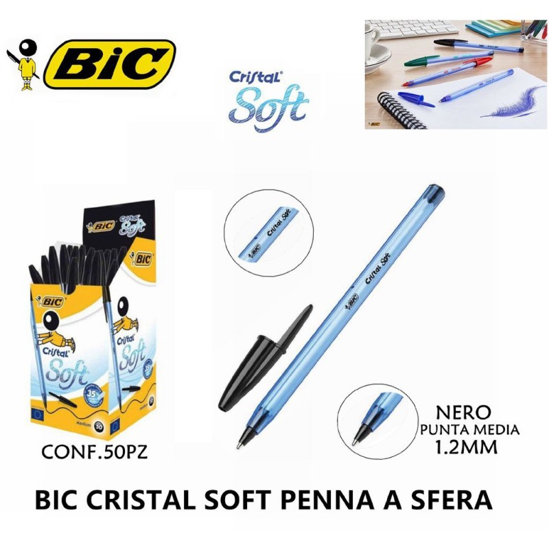BIC Cristal Soft Penne a sfera box da 50pz inchiostro punta 1,2mm scuola ufficio