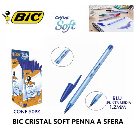 BIC Cristal Soft Penne a sfera box da 50pz inchiostro punta 1,2mm scuola ufficio