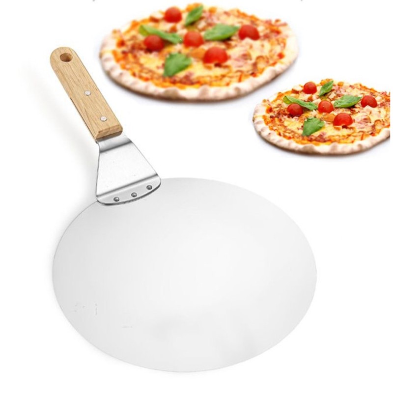 Pala Spatola Per Pizza Con Manico corto In Legno 25,5 cm acciaio rotonda pizze