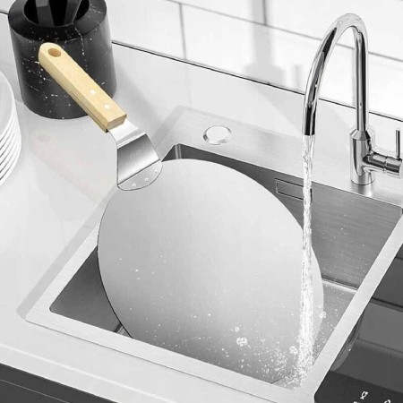 Pala Spatola Per Pizza Con Manico corto In Legno 25,5 cm acciaio rotonda pizze