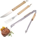 Set di utensili 3pz accessori da barbecue acciaio legno attrezzi grigliate BBQ
