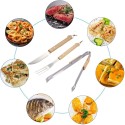 Set di utensili 3pz accessori da barbecue acciaio legno attrezzi grigliate BBQ