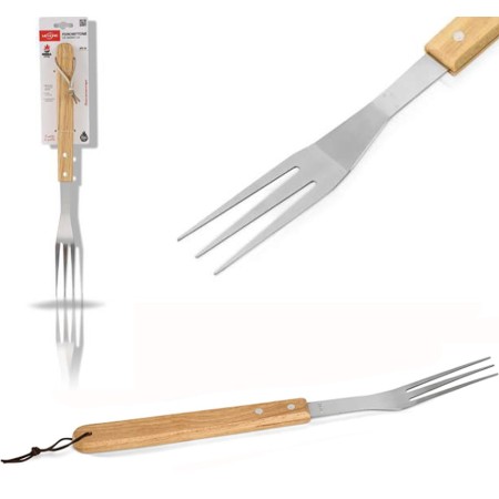 Set di utensili 3pz accessori da barbecue acciaio legno attrezzi grigliate BBQ