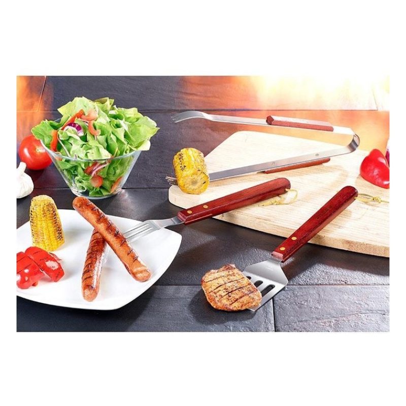 WeHome Set di utensili 3pz accessori da barbecue acciaio legno attr...