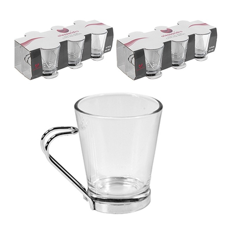 Set 12 Tazzine per espresso in vetro trasparente manico caffè cappuccino 80ml