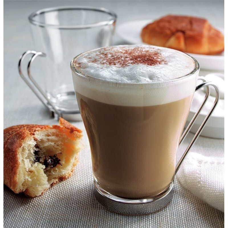 Set 12 Tazzine per espresso in vetro trasparente manico caffè cappu...