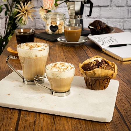 Set 12 Tazzine per espresso in vetro trasparente manico caffè cappuccino 80ml