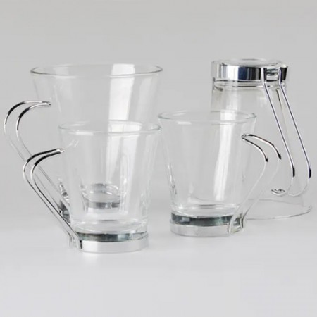 Set 12 Tazzine per espresso in vetro trasparente manico caffè cappuccino 80ml