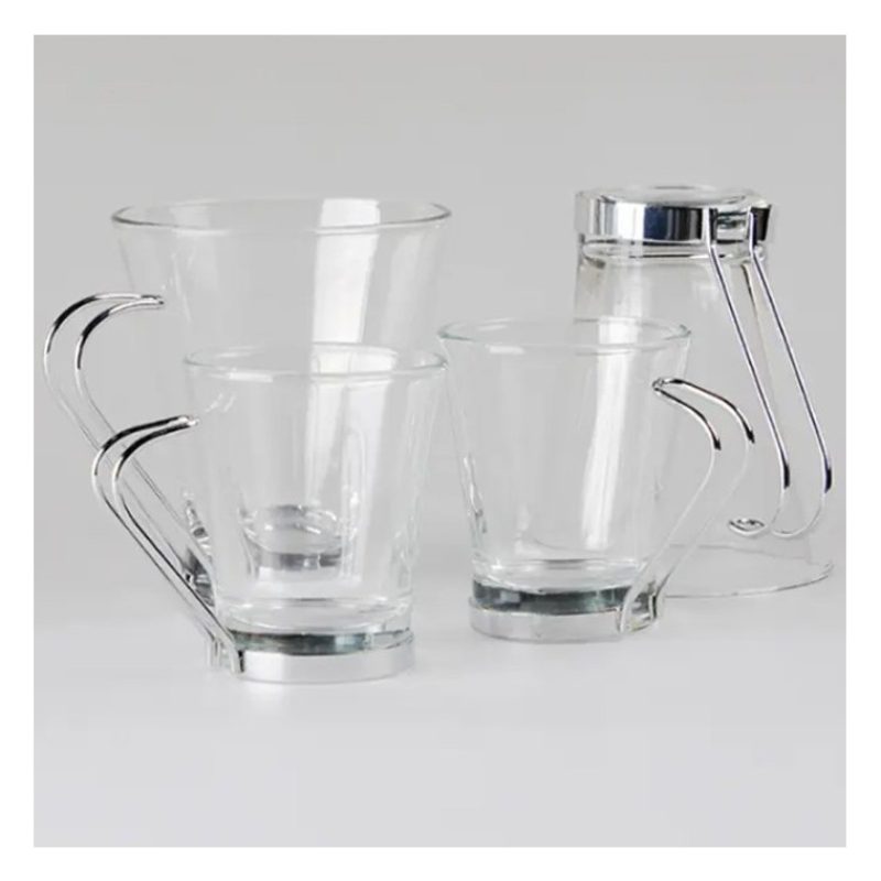 Set 12 Tazzine per espresso in vetro trasparente manico caffè cappu...