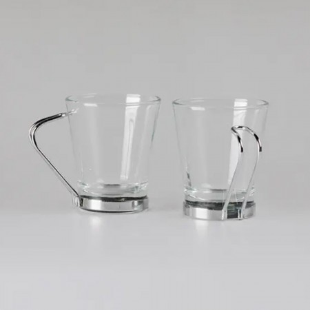 Set 12 Tazzine per espresso in vetro trasparente manico caffè cappuccino 80ml