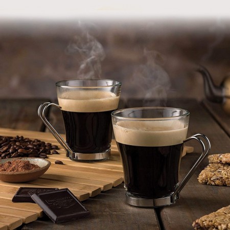 Set 12 Tazzine per espresso in vetro trasparente manico caffè cappuccino 80ml