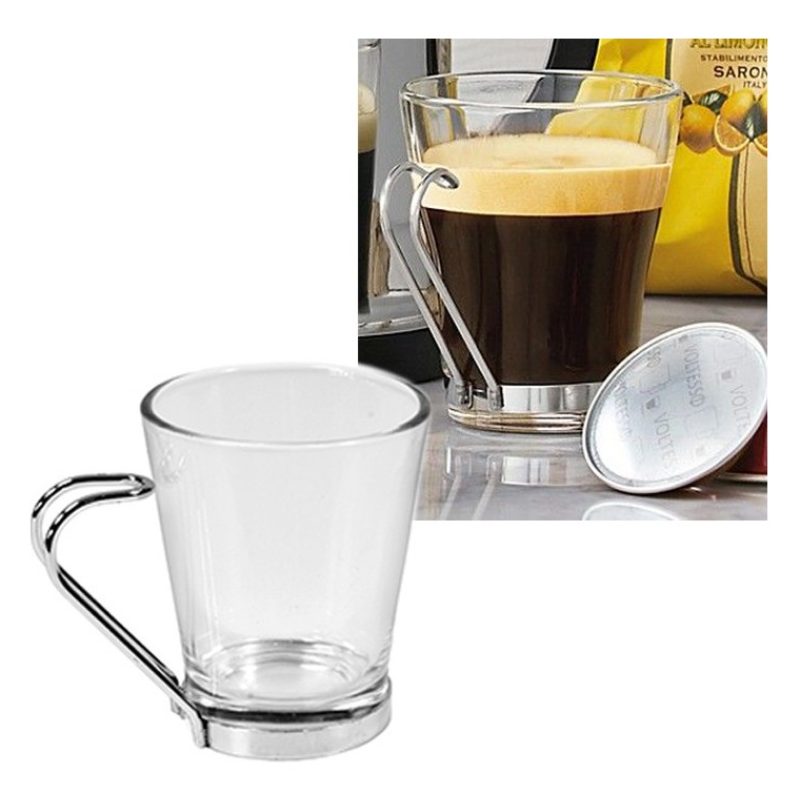Set 12 Tazzine per espresso in vetro trasparente manico caffè cappu...