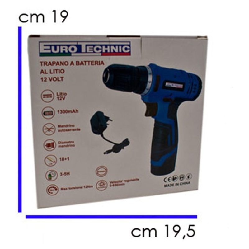 Euro Technic Trapano avvitatore a batteria litio 12V 10mm 18nm cord...