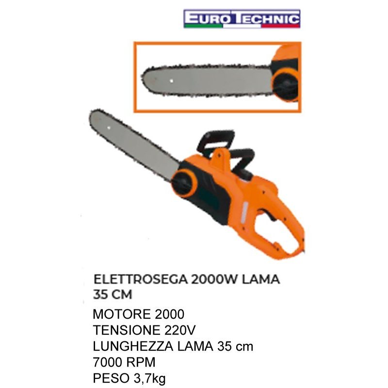 Euro Technic Motosega Elettrica 2000W Elettrosega Sega a Catena Lam...