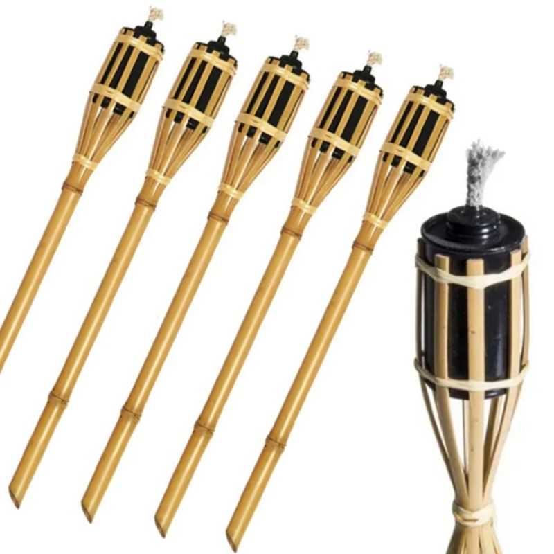 Torcia Fiaccole da esterno ad olio in bamboo 120 cm da giardino bambù 5 pezzi