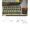 Alimentatore stabilizzato 12V 15A 9 uscite canali box quadro telecamere E-T151