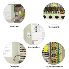 Alimentatore stabilizzato 12V 15A 9 uscite canali box quadro telecamere E-T151