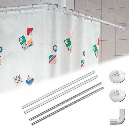 Bastone tubo per tenda doccia vasca 3 lati alluminio bianco 90x90x90cm bagno