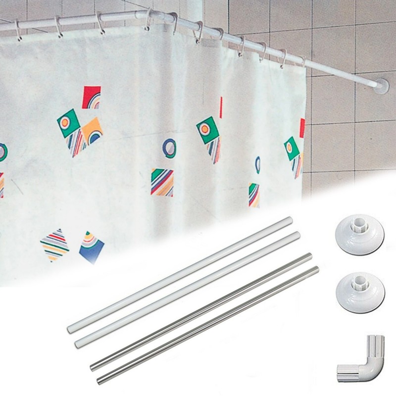 Bastone tubo per tenda doccia vasca 3 lati alluminio bianco 90x90x90cm bagno