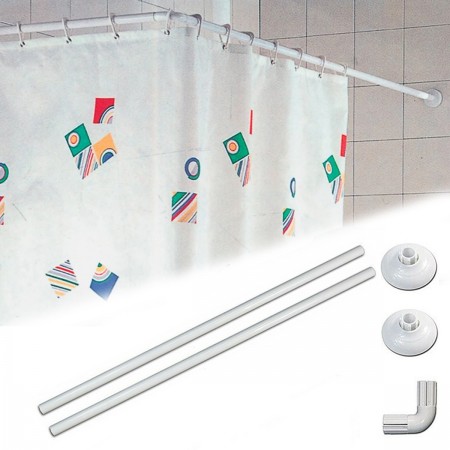 Bastone per tenda doccia universale angolare con aste 80x80 cm bianco tende