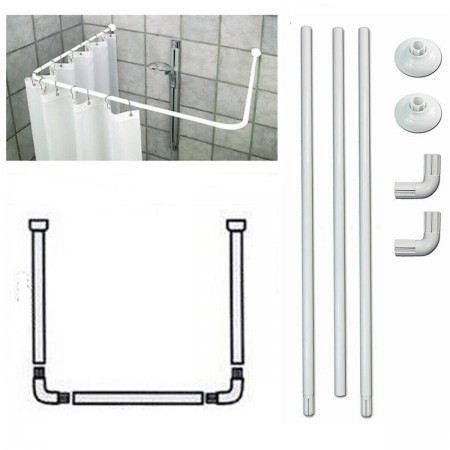 Bastone tubo per tenda doccia vasca 3 lati bianco 80x80x80cm bagno aste angolare