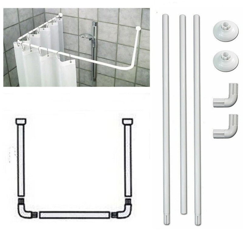 Bastone tubo per tenda doccia vasca 3 lati bianco 80x80x80cm bagno aste angolare
