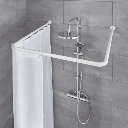 Bastone tubo per tenda doccia vasca 3 lati bianco 80x80x80cm bagno aste angolare