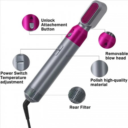 Spazzola Asciugacapelli 5 in 1 accessori intercambiabili Arricciante lisciante