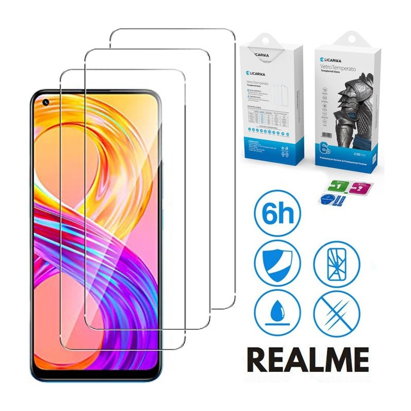 3 Pellicola Vetro temperato REALME 8/8 PRO/C11/C21/C25/C25Y/C35 proteggi schermo